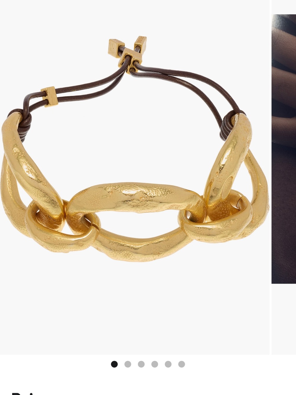 Reiss Gold-Tone Chunky Chain Bracelet with Brown Cord